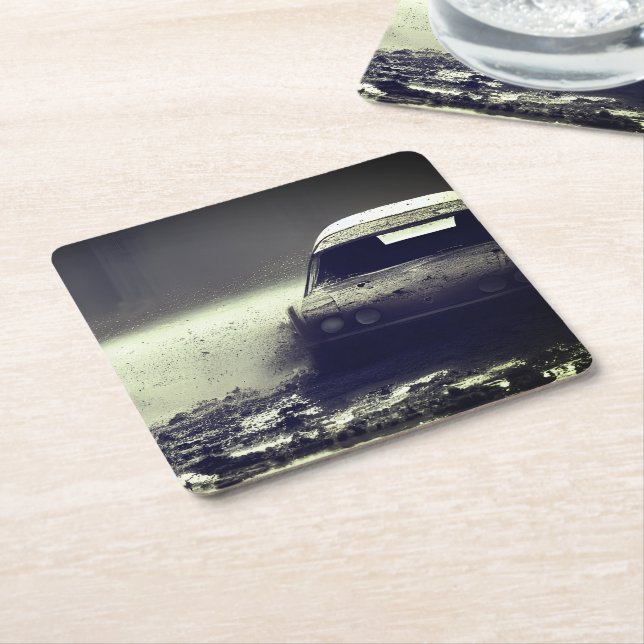 Dessous De Verre Carré Conduite automobile dans la boue (Incliné)