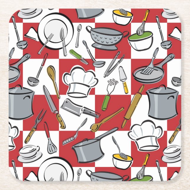 Dessous De Verre Carré Contrôle d'outils de cuisine (Devant)