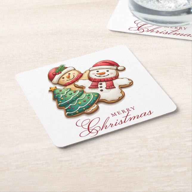 Dessous De Verre Carré Cookies de Noël Joyeux Noël (Incliné)