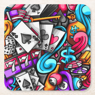 Dessous De Verre Carré Cool et coloré Las Vegas Casino Jeu Doodle