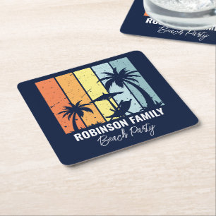 Dessous De Verre Carré Cool Retro Beach Party Custom Navy