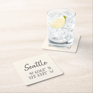 Dessous De Verre Carré Coordonnées GPS Seattle Longitude       LatitudePa