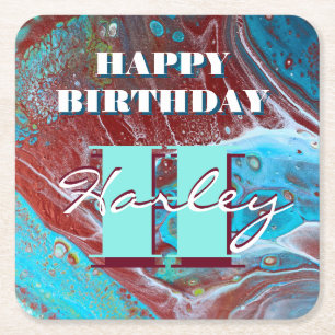 Dessous De Verre Carré Copper and Teal Acrylic Flow