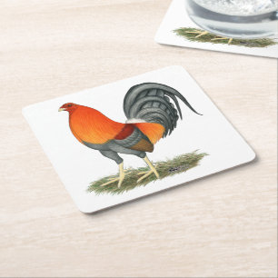 Dessous De Verre Carré Coq de combat bleu coq rouge