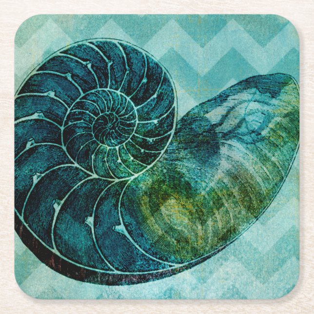 Dessous De Verre Carré Coque spirale Turquoise (Devant)