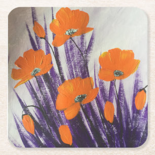 Dessous De Verre Carré Coquelicot orange sauvage 