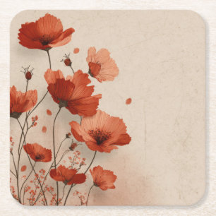 Dessous De Verre Carré Coquelicots rouges.