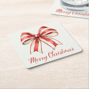 Dessous De Verre Carré Coquette Christmas Bow Red White Sucre de canne St