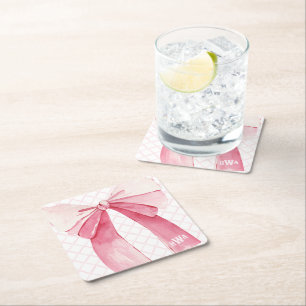 Dessous De Verre Carré Coquette de ruban rose monogramme