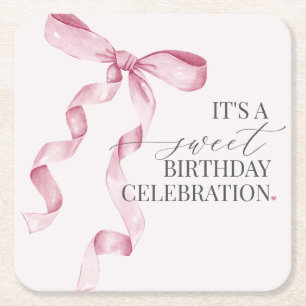 Dessous De Verre Carré Coquette Rose Bow Girl Décor de fête d'anniversair