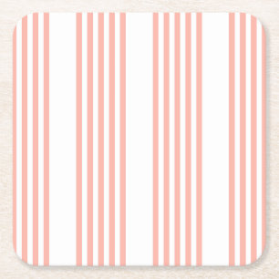 Dessous De Verre Carré Corail et blanc cinq bandes motif