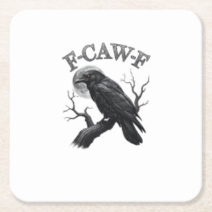 Dessous De Verre Carré Corbeau, F-Caw-F Oiseau Drôle Lune Gothique Tri-Bl
