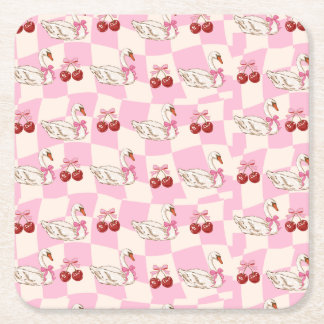 Dessous De Verre Carré Corbeille en papier carré Cygne & Cerise Coquette