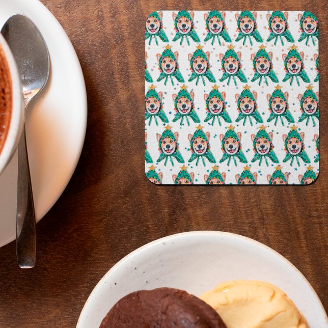 Dessous De Verre Carré Corgi Chien race Noël (Créateur téléchargé)