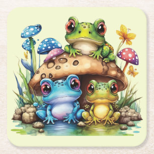 Dessous De Verre Carré Cottagecore Toadstool Champignons et grenouille