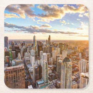 Dessous De Verre Carré Coucher de soleil sur Chicago