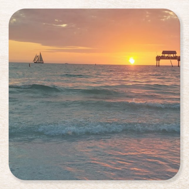 Dessous De Verre Carré Coucher de soleil sur Clearwater Beach Magnet (Devant)