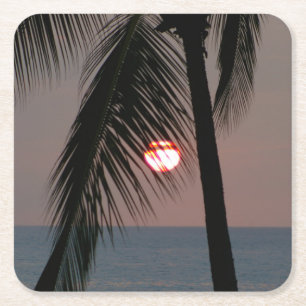 Dessous De Verre Carré Coucher de soleil tropicale des palmiers