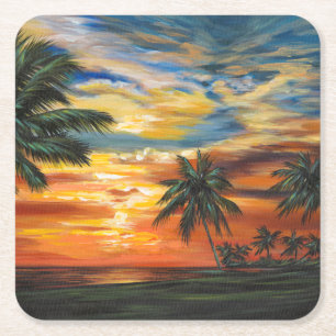 Dessous De Verre Carré Coucher du soleil tropical renversant