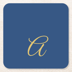 Dessous De Verre Carré Couleur Or & Bleu Monogramme Initial Professionnel