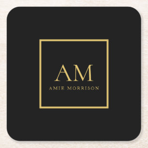 Dessous De Verre Carré Couleurs Or Noir Monogramme Lettre Initiale Nom