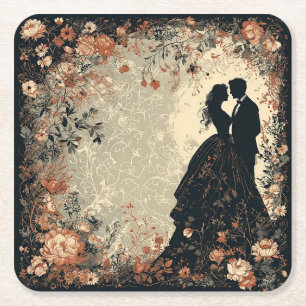 Dessous De Verre Carré Couple de mariage romantique
