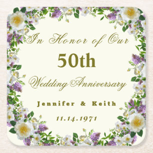 Dessous De Verre Carré Couples personnalisés 50e anniversaire de Mariage