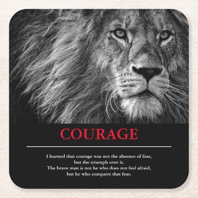 Dessous De Verre Carré Courage Lion Motivationnel Inspiration (Devant)