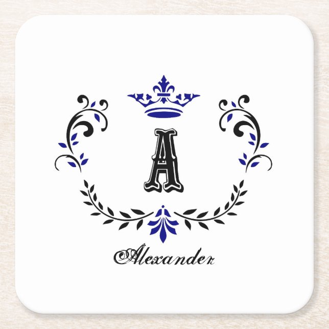 Dessous De Verre Carré Couronne couronne Un Mariage Monogramme (Devant)