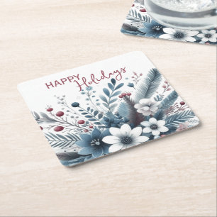 Dessous De Verre Carré Couronne de fêtes florale sarcelle foncée bleue ro