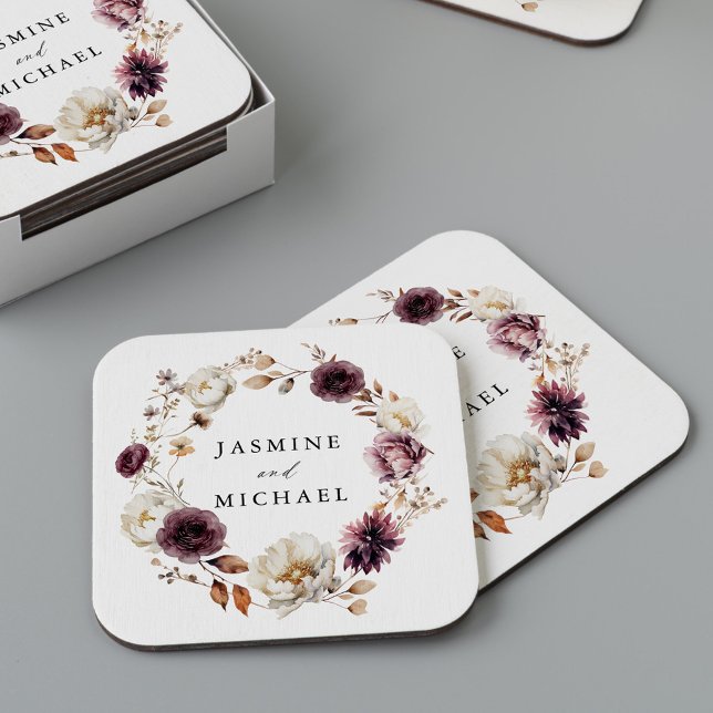 Dessous De Verre Carré Couronne de fleurs automnales rustique pour mariag (Créateur téléchargé)