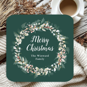 Dessous De Verre Carré Couronne de houx rouge Joyeux Noël