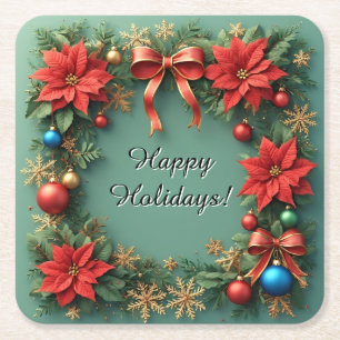Dessous De Verre Carré Couronne de Noël avec Poinsettias