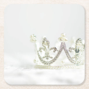 Dessous De Verre Carré Couronne de Princesse d'Argent