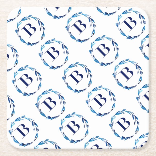 Dessous De Verre Carré Couronne florale bleue 'B' (Devant)