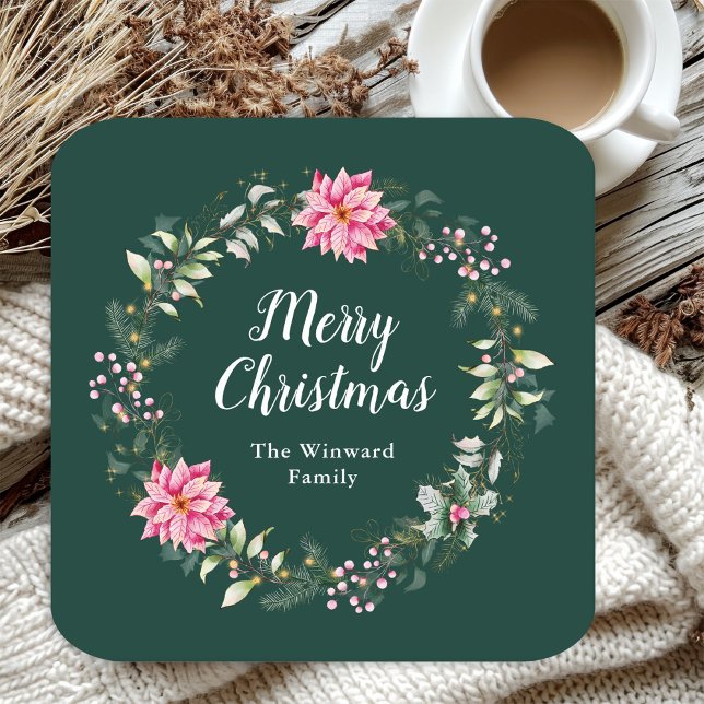 Dessous De Verre Carré Couronne rose Poinsettia Joyeux Noël (Créateur téléchargé)