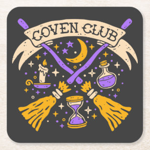 Dessous De Verre Carré Coven Club Halloween Witch Night Sky