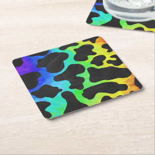 Dessous De Verre Carré Cow Black et Rainbow Stuff