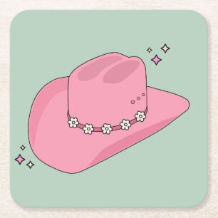 Dessous De Verre Carré Cowboy Casquette Preppy Rose Et Vert