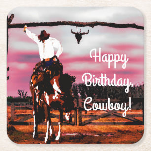 Dessous De Verre Carré Cowboy montant un anniversaire de Bronco