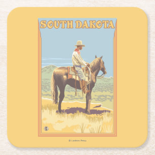 Dessous De Verre Carré Cowboy (vue de côté) le Dakota du Sud