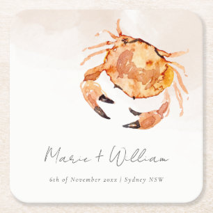 Dessous De Verre Carré Crabe côtière de sable orange rouille Mariage naut