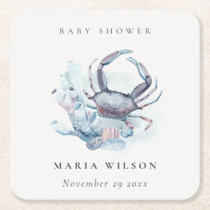 Dessous De Verre Carré Crabe sous-marin Muet Corail Baby shower nautique