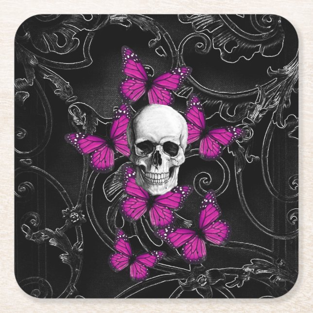 Dessous De Verre Carré Crâne et papillons gothiques (Devant)