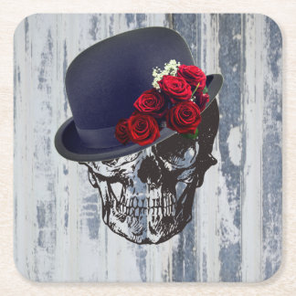 Dessous De Verre Carré Crâne et Roses