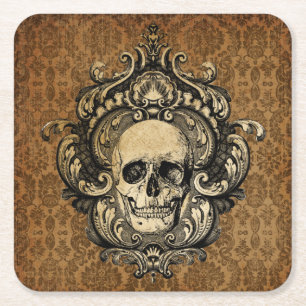 Dessous De Verre Carré Crâne gothique victorien Damas Halloween