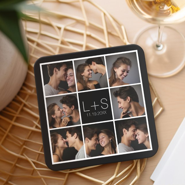 Dessous De Verre Carré Créez votre propre collection photo Mariage Monogr (Wedding and Anniversary Coasters - Personalize with a photo collage)