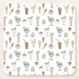 Dessous De Verre Carré Crème de glace Sundae Motif blanc