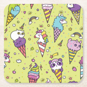 Dessous De Verre Carré Crème glacée Pop Cute : Motif animal