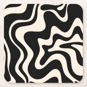 Dessous De Verre Carré Crème noire Motif Abstraite Retro Liquid Swirl